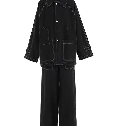 Big Size Denim Jacket Wide Leg Pants Two Piece Suit New Lapel Long Sleeve Women Fashion Tide Spring Autumn 2025 CPG2048