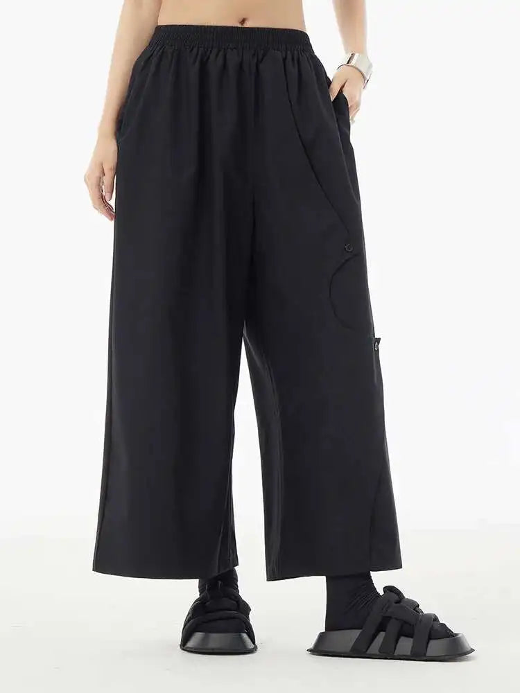 High Elastic Waist Khaki Irregular Button Wide Leg Pants New Trousers Women Fashion Tide Spring Autumn 2025 1DH5684