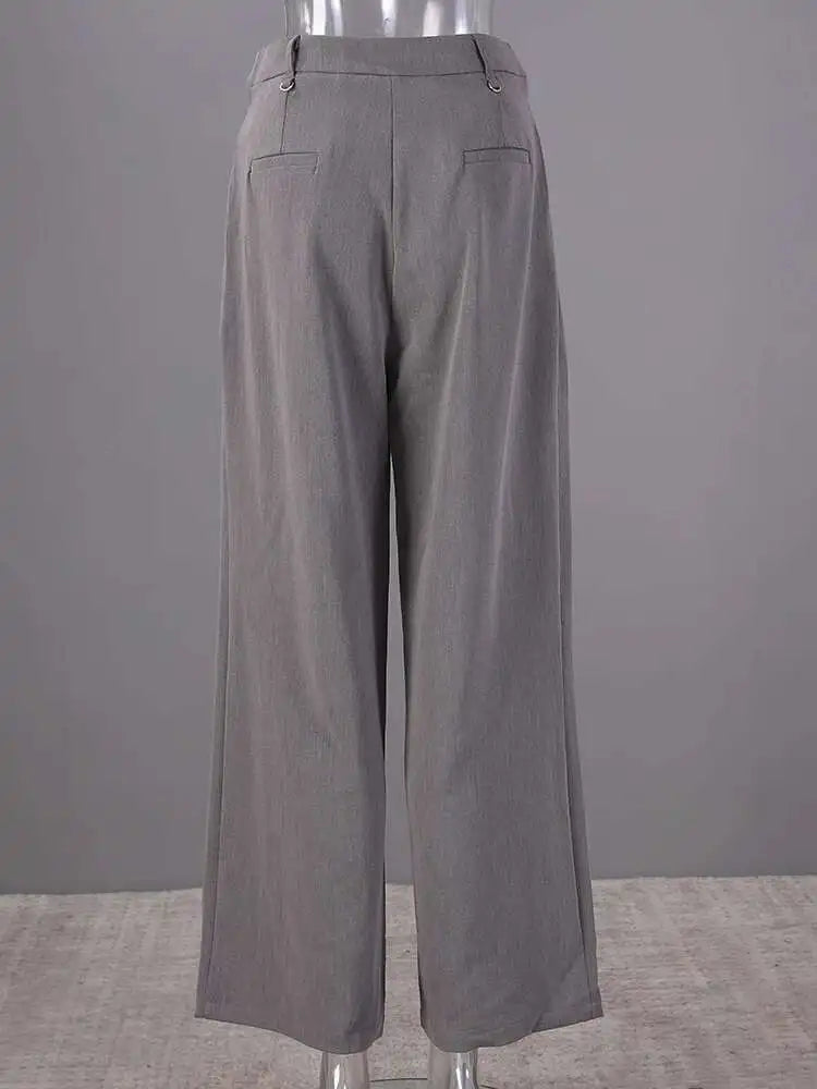 High Waist Gray Hollow Out Zipper Wide Leg Pants New Loose Fit Trousers Women Fashion Tide Spring Autumn 2025 1DF6568