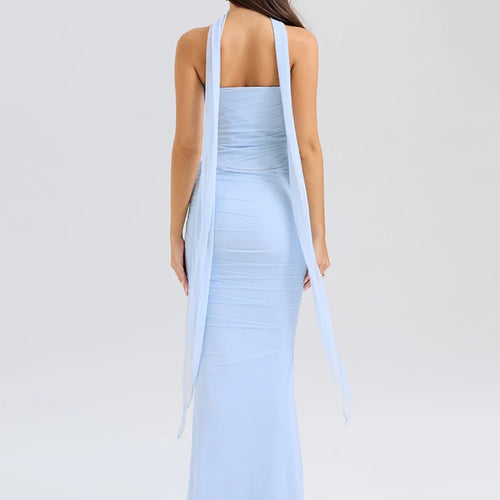 Load image into Gallery viewer, Sexy Two Piece Sets Women Neckerchief Strapless Crop Tops And Maxi Skirt Sets Sexy Club Party Skirt Two Piece Sets
