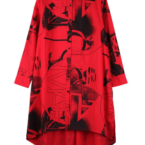 Load image into Gallery viewer, Women Red Pattern Printed Big Size Blouse New Stand Collar Long Sleeve Shirt Fashion Tide Spring Autumn 2025 1DJ1507
