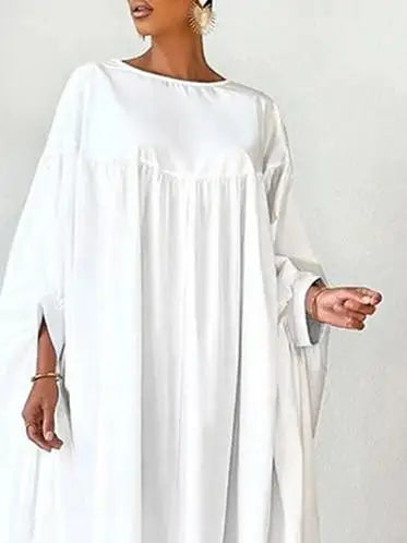 Load image into Gallery viewer, Women’s Oversieze Batwing Sleeves Simple White Maxi Dresses Autumn Spring Casual Round-neck Loose Muslim Woman Dresses
