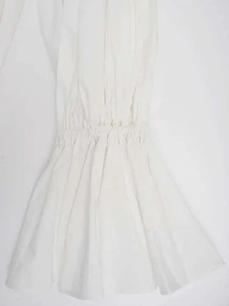 Women White Big Size Elegant Shirt Dress New Stand Collar Long Flare Sleeve Fashion Tide Spring Autumn 2025 CPDB216