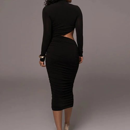 Load image into Gallery viewer, Elegant Women Long Sleeved Sexy Hollow Out Party Evening Dress Pleated Tight Elegant Formal Vestidos Autumn/winter 2025
