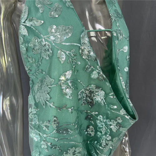 Load image into Gallery viewer, Glitter Deep V Neck Sexy Tank Tops Women Vest Pullovers Summer New Sparkle Backless Cropped Tops Elegant Beach Tops
