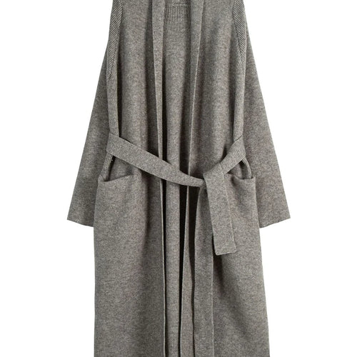 Load image into Gallery viewer, Black Belted Big Size Long Knitting Cardigan Sweater V-Neck Long Sleeve Women New Fashion Tide Spring Autumn 2025 1DH6446
