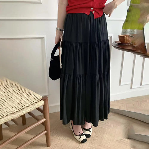 Load image into Gallery viewer, Spring Summer New Solid Elegant Slim Vacation Party Pleated Skirt Women's French Fashion Office Long Skirt Trend Ladies Clothing
