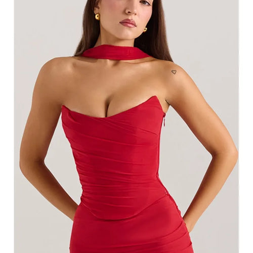 Load image into Gallery viewer, Elegant Strapless Top Half Long Skirt Set Women Sexy Backless Scarf Two-piece Set Party Club Evening Dress Spring 2025
