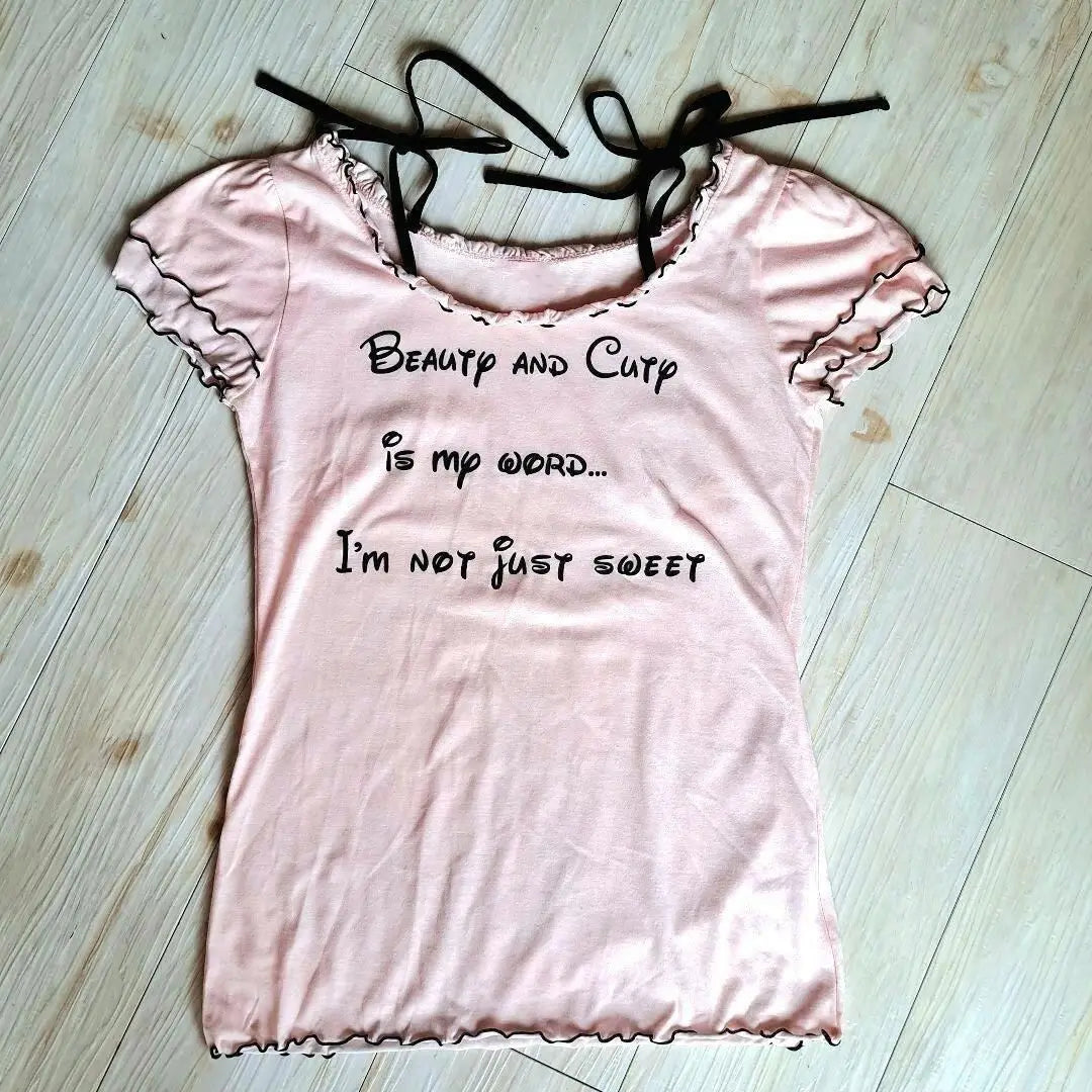 Sweet Woman T Shirts Y2k Tops Short Sleeve O-neck Bandage Tees Letter Print Ruffles Camisetas Chic Casual Tshirt Women Clothes