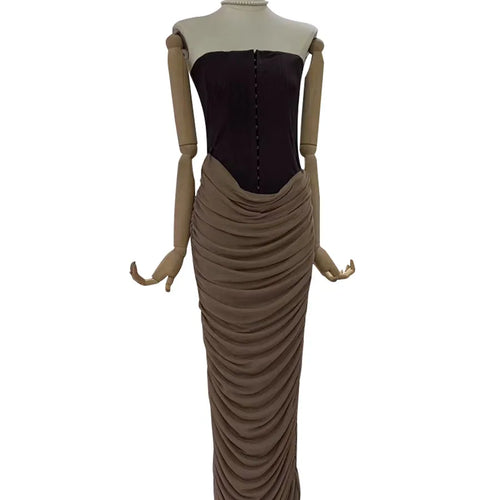 Load image into Gallery viewer, Hit Color Slimming Spliced Folds Sexy Dresses for Women Strapless Sleeveless Tunic Long Dress Female Clothing New
