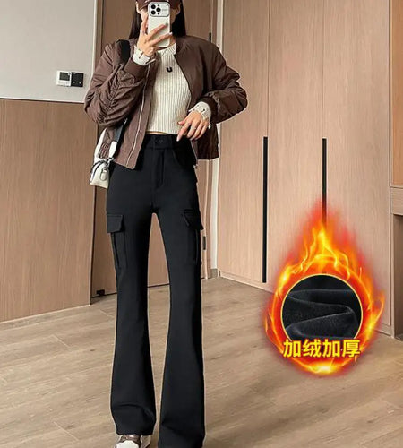 Winter New Women Black Velvet High Waist Pant Grey Office Ladies Korean Fashion Work Trousers Casual New 2024 Simplicity Popular