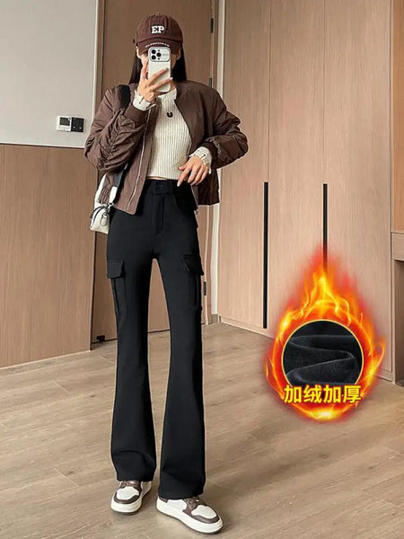 Winter New Women Black Velvet High Waist Pant Grey Office Ladies Korean Fashion Work Trousers Casual New 2024 Simplicity Popular
