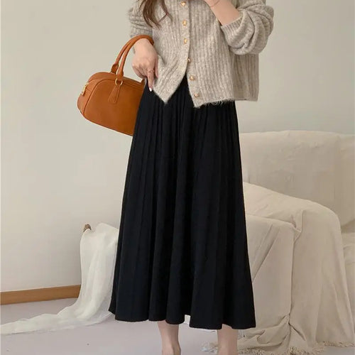 Load image into Gallery viewer, Korean Fashion Solid Sweet Elegant Knit Party Long Skirts Autumn Winter Women Pleated A-line High Waist Fairy Umbrella Skirt New
