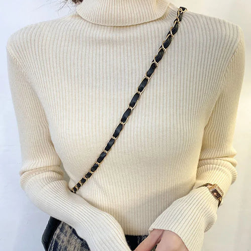 Load image into Gallery viewer, New 2025 Women Pullover Turtleneck Sweater Autumn Long Sleeve Slim Elastic Korean Simple Basic Cheap Jumper Solid Color Top
