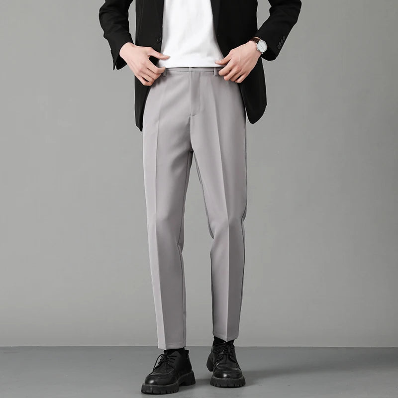 Autumn Korean Style Men's Suit Pants Slim Center Line Casual Menwear Straight-leg Male Loose Bottom Simple New 2024 9C6764