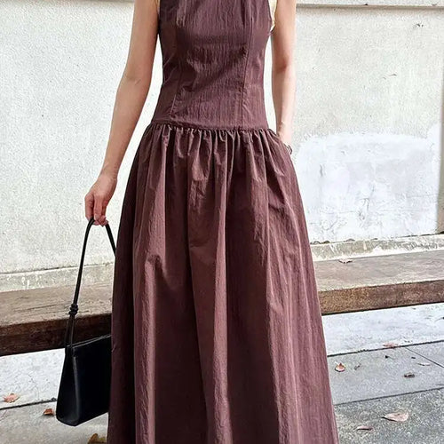 Load image into Gallery viewer, Women Coffee Color-block Elegant Long Vest Dress New Round Neck Sleeveless Fashion Tide Spring Summer 2025 1DJ0743
