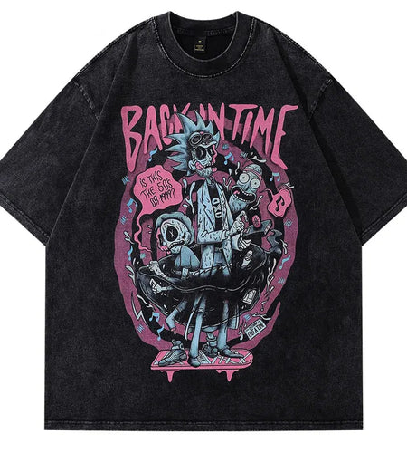 Vintage Tshirt Streetwear Hip Hop Japanese Zombie Anime Cartoon Graphic Print Washed T-Shirt Harajuku Punk Gothic Oversized Tops