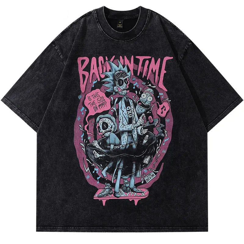 Vintage Tshirt Streetwear Hip Hop Japanese Zombie Anime Cartoon Graphic Print Washed T-Shirt Harajuku Punk Gothic Oversized Tops