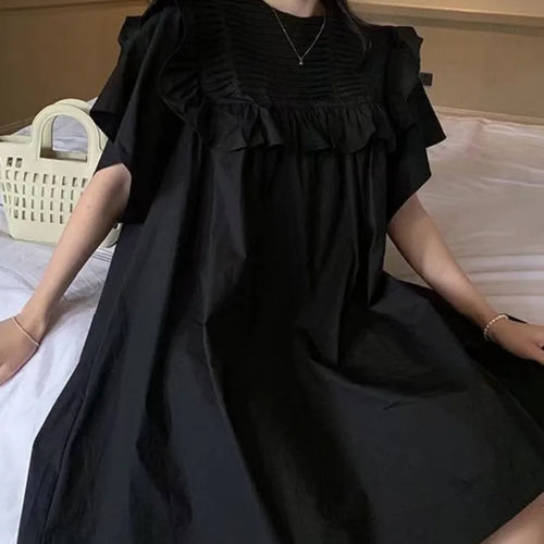 Load image into Gallery viewer, Casual Kawaii Ruffles Oversize Ruched Dress School Korean Style Loose Mini Short Dresses Women Autumn Fashion New In
