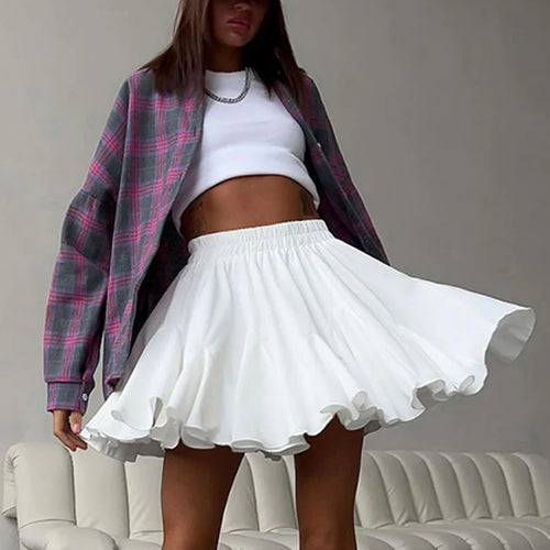 Load image into Gallery viewer, Summer White Mini Skirt A-line High Waist Sexy Cute Ruffle Vintage Tennis Skirt Black Elastic Waist Tutu Short Skirts for Women
