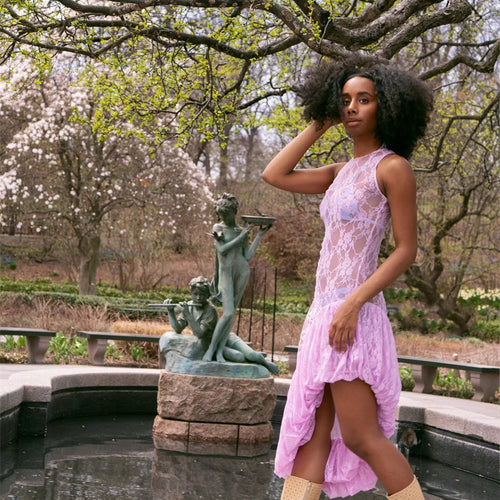 Load image into Gallery viewer, Lace See Through Ruffle Sexy Midi Dress Women Gown Summer Fashion High Waist Slim Thigh High Split Elegant Long Dress
