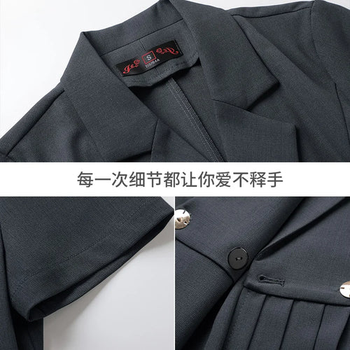 Load image into Gallery viewer, Korean Solid Office Professional Workwear Blazer Dress For Women 2024 Summer Short Sleeve High Waist Vacation Pleated Midi Dress
