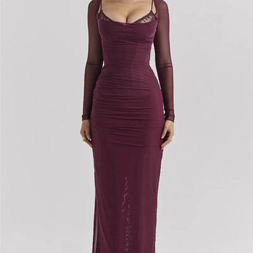 Load image into Gallery viewer, Elegant Sheer Long Sleeve Sexy Maxi Dress For Women Fashion Mesh Strapless Backless Club Party Sexy Long Dress 2024
