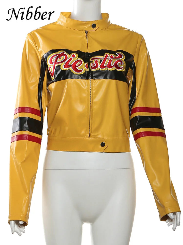 Letter Embroidery Varsity Jacket Women Patchwork Leather Faux Full Sleeve Wild Street Hipster Autumn Zip Uniform Coat