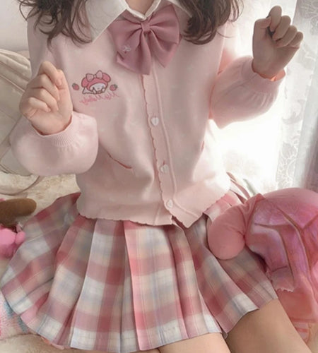 Japanese Kawaii Cartoon Embroidery Cardigans Y2k Aesthetic Women Knitted Star Jacquard Tops Streetwear Preppy Stylel Loose Coats