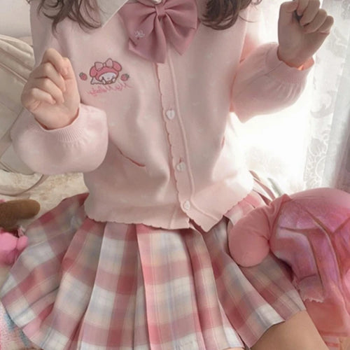 Load image into Gallery viewer, Japanese Kawaii Cartoon Embroidery Cardigans Y2k Aesthetic Women Knitted Star Jacquard Tops Streetwear Preppy Stylel Loose Coats
