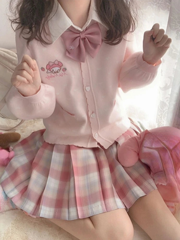 Japanese Kawaii Cartoon Embroidery Cardigans Y2k Aesthetic Women Knitted Star Jacquard Tops Streetwear Preppy Stylel Loose Coats