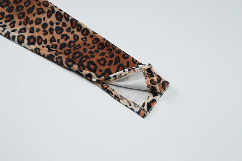 Leopard Print Long Sleeve Sexy Maxi Dress For Women Fashion Hollow Out Bodycon Printed Sexy Long Dress Elegant