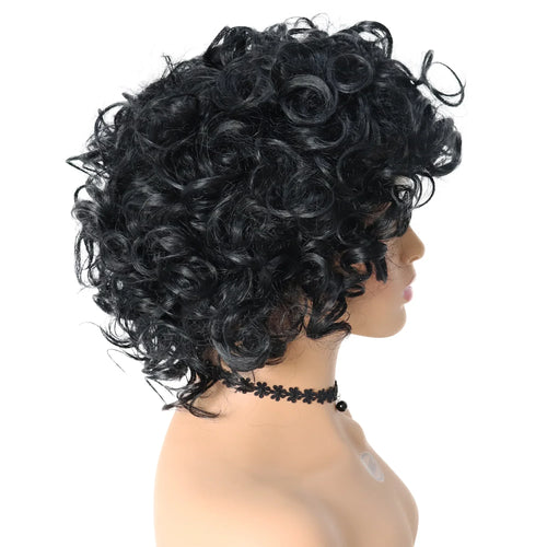 Load image into Gallery viewer, Synthetic Black Curly Afro Wig with Bang for Women Natural Wig Curls Kinky African American Wig Mix Brown Bombshell Wig
