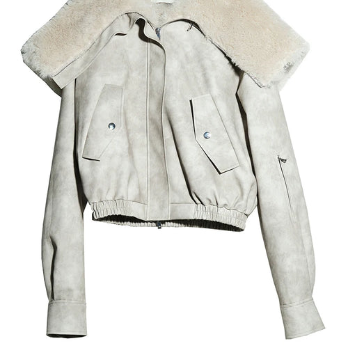 Load image into Gallery viewer, Apricot Thick Big Size Short PU Leather Jacket New Fur Hooded Long Sleeve Women Coat Fashion Autumn Winter 2025 1DH8270
