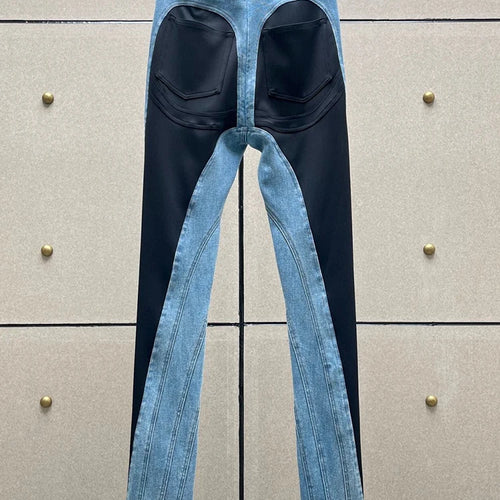 Load image into Gallery viewer, Hit Color Jeans For Women High Waist Patchwork Button Casual Slim Bodycon Wide Leg Pants Female Fashion Clothing
