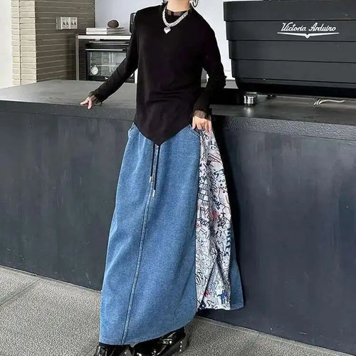 Load image into Gallery viewer, High Elastic Waist Green Pattern Printed Denim A-line Half-body Skirt Women Fashion Tide New Spring Autumn 2025 1DH8732
