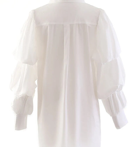 Solid Patchwork Pockets Casual Shirts For Women Lapel Pile Up Sleeves Spliced Single Breasted Shirt Female Fashion