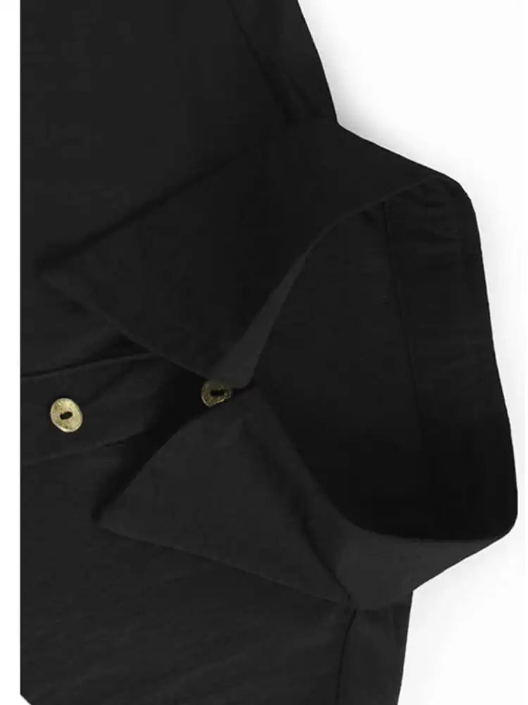 Women Black Big Size Elegant Shirt Dress Brief Pleated Hem New Lapel Long Sleeve Fashion Tide Spring Autumn 2025 1DH9327