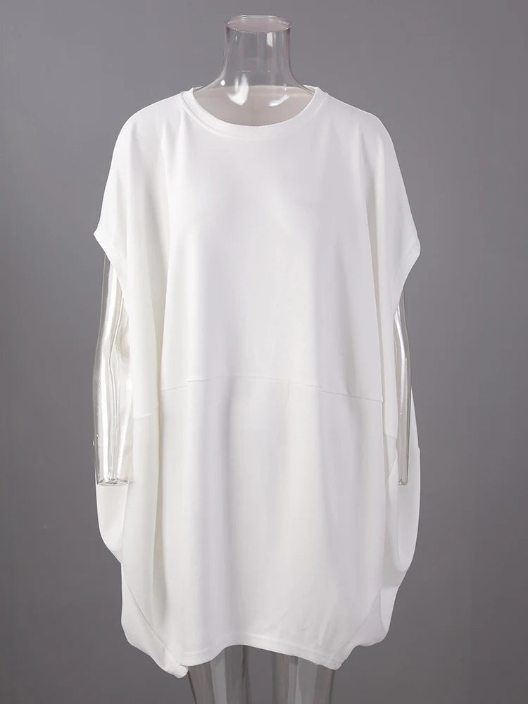 Women Black White Brief Big Size Casual Mini Dress New Round Neck Short Sleeve Fashion Tide Spring Summer 2025 1DH5840