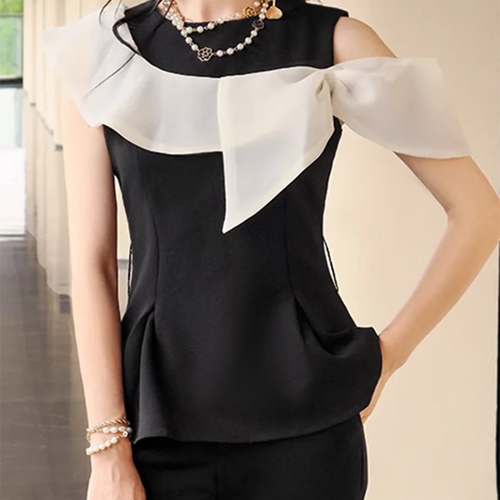 Load image into Gallery viewer, Hit Color Two Piece Set For Women O Neck Sleeveless Tunic Top High Waist Temperament Slim Pant Sets Female Fashion
