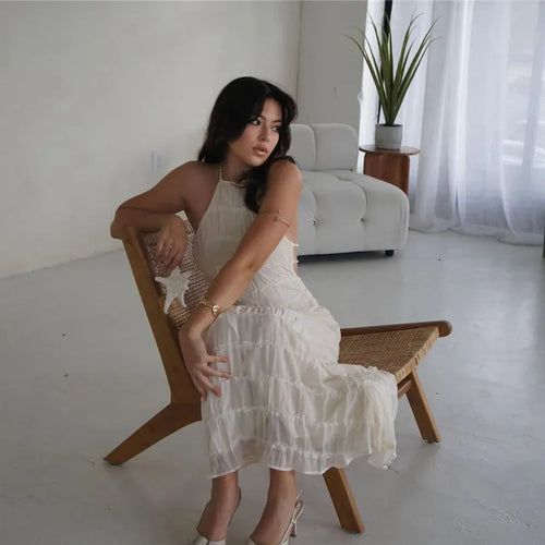 Load image into Gallery viewer, Halter Backless Sexy Maxi Dress For Women Spring Summer New Lace-up Sleeveless Pleated Beach Holiday Long Dress Elegant
