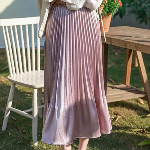 Load image into Gallery viewer, French Fashion Women Solid Elegant Festival Pleated Long Skirt Spring Summer Elastic High Waist Office Lady Skirts Popular Trend
