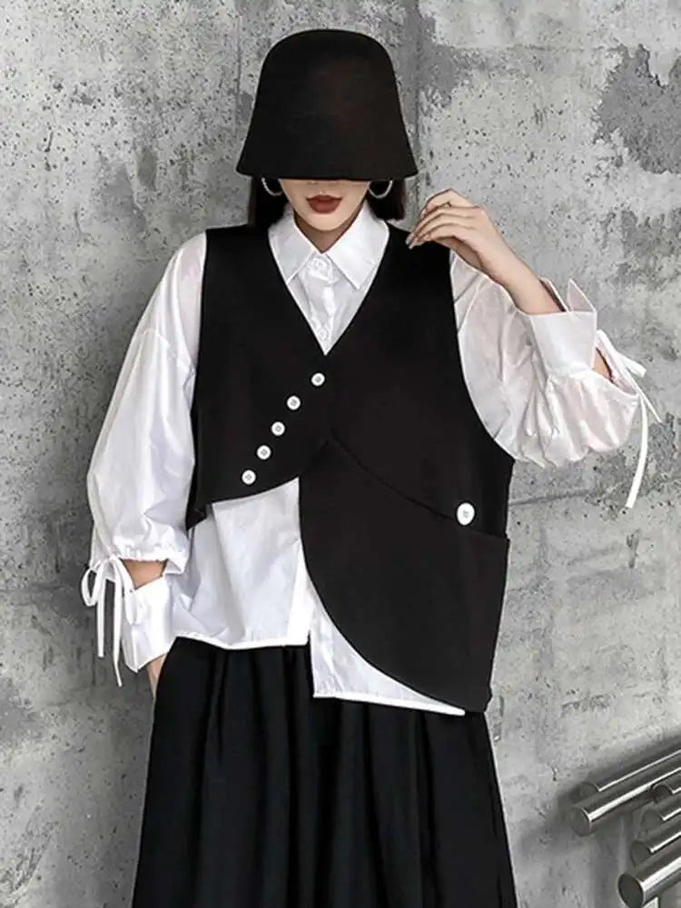 Big Size Vest Shirt Wide Leg Pants Three Piece Suit New Lapel Long Sleeve Women Fashion Tide Spring Autumn 2025 1DH5373