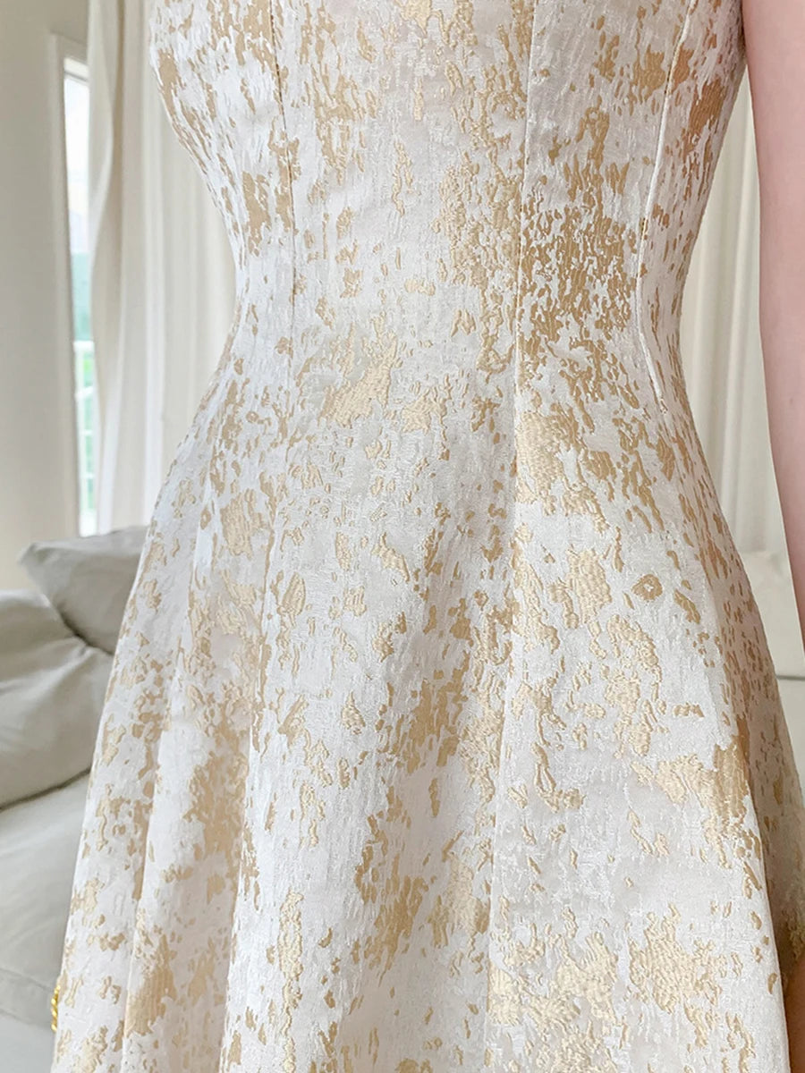 Solid Spliced Slimming Dresses For Women Square Neck Sleeveless High Waist Temperament Dress Female Fashion Style