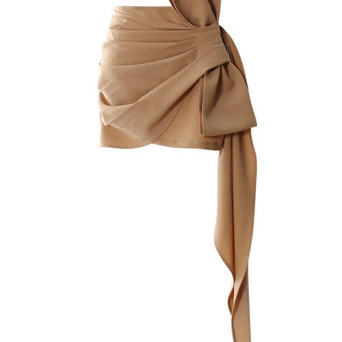 Load image into Gallery viewer, High Waist Khaki Pleated Bandgae Bow Elegant Mini Half-body Skirt Women Fashion Tide New Spring Autumn 2025 7AB8038
