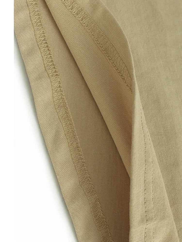 Women Khaki Ruffles Spliced Big Size Midi Dress New Round Neck Short Sleeve Fashion Tide Spring Summer 2025 1DJ1197