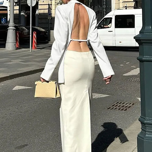 Load image into Gallery viewer, Autumn Long Sleeve Blazer Women Fashion Notched Collar Backless Pocket Suit Jacket Ladies Winter Elegant Blazers
