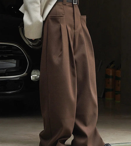 High Waist Brown Pleated Casual Long Wide Leg Pants New Loose Fit Trousers Women Fashion Tide Spring Autumn 2025 1DF4423