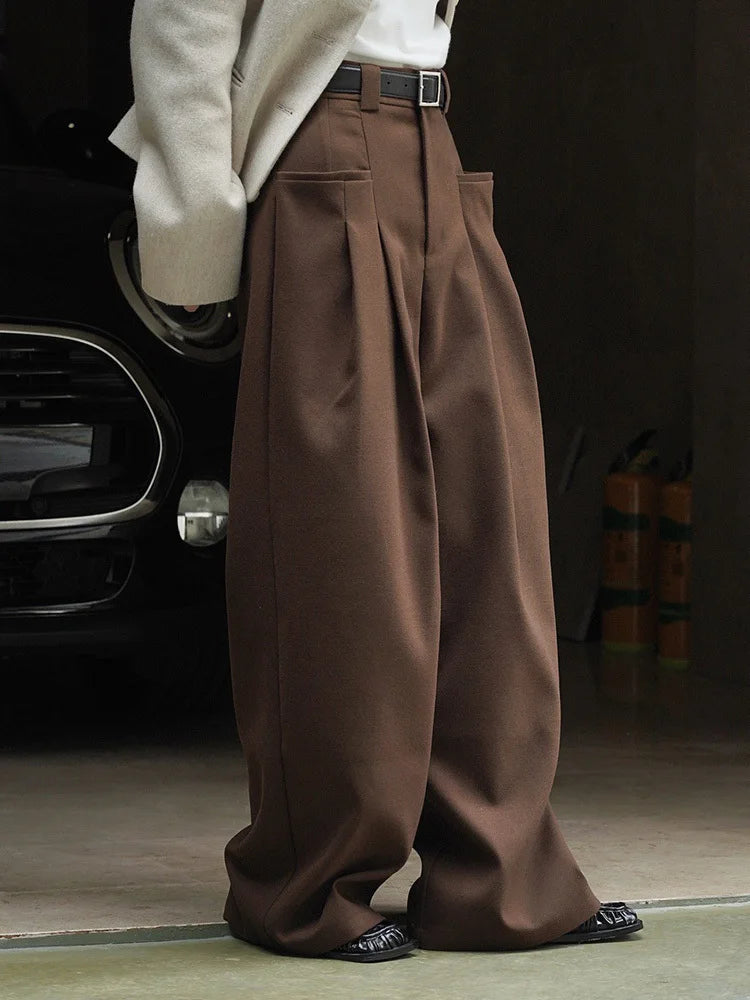 High Waist Brown Pleated Casual Long Wide Leg Pants New Loose Fit Trousers Women Fashion Tide Spring Autumn 2025 1DF4423