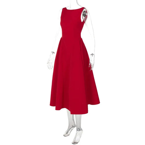 Load image into Gallery viewer, Backless A-line Maxi Dress For Women Fashion Solid O Neck Sleeveless Long Dress Ladies Gown High Waist Tank Dresses
